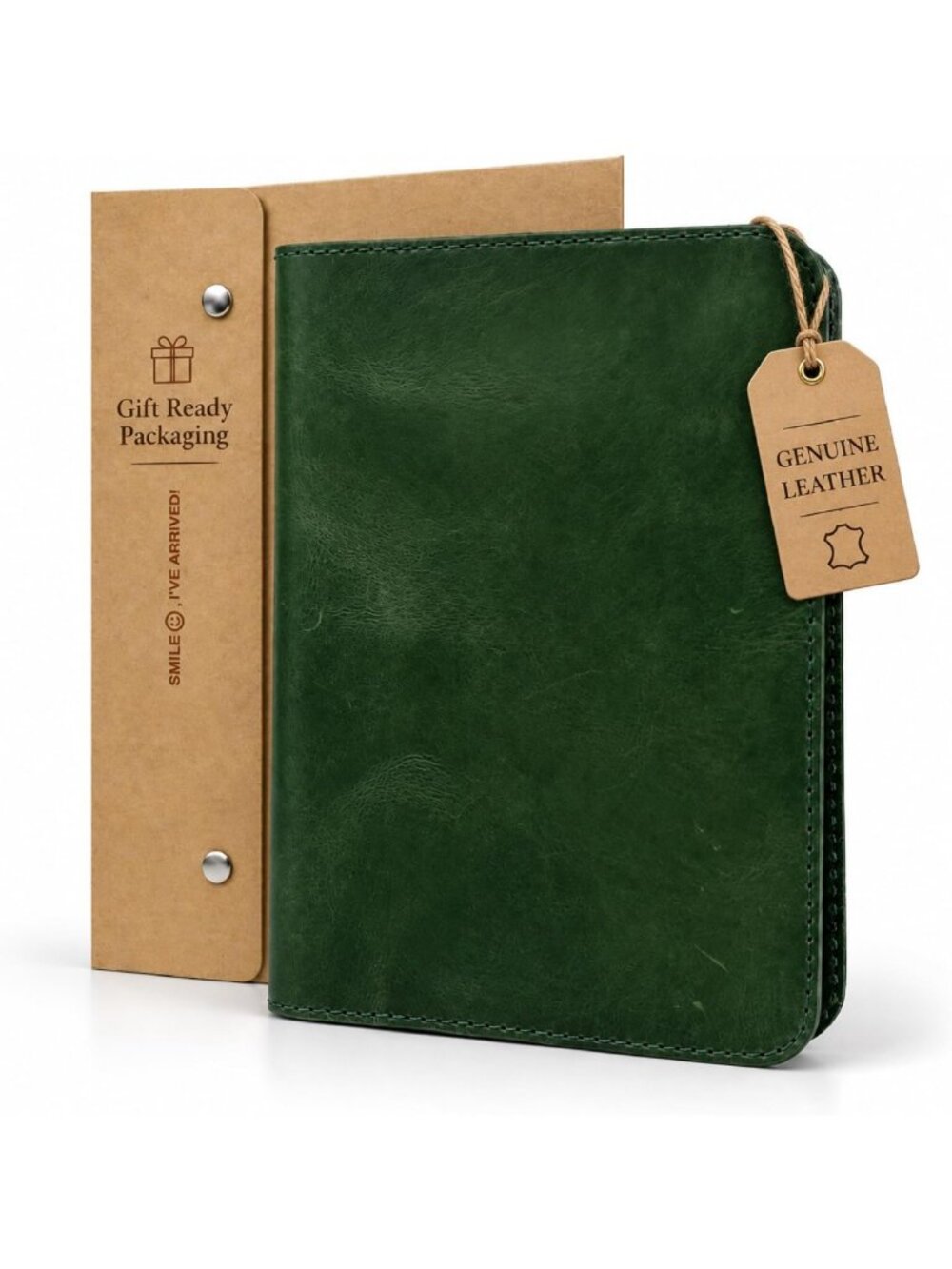 Handmade Genuine Leather A5 Journal Cover, Refillable Notebook, Card Slots & Pen